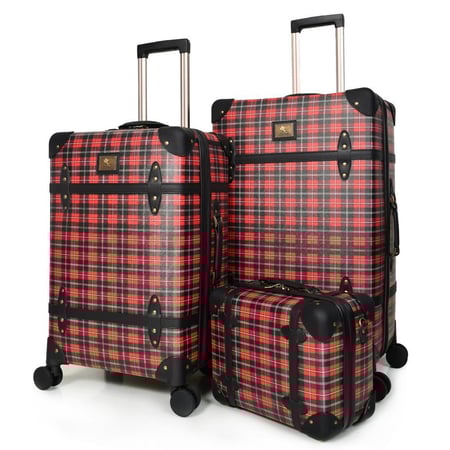 طقم شنط سفر كلاسيكية UNIWALKER يوني ووكر 4 قطع, لون كاروهات احمر