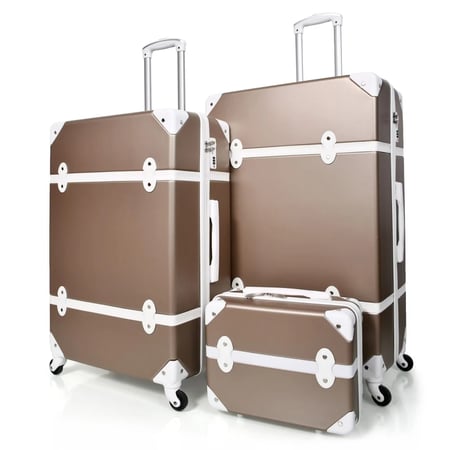 طقم شنط سفر كلاسيكي فينتيج مكون من 7 قطع لون ذهبي