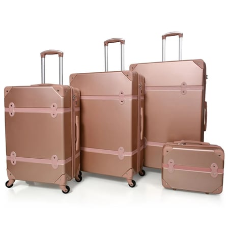 طقم شنط سفر كلاسيكي فينتيج مكون من 7 قطع لون روز قولد