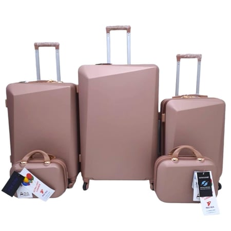 حقائب سفر طقم مكون من فايبر 5 قطع بزاوية محدبة لون روز