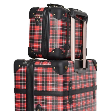 طقم شنط سفر كلاسيكية UNIWALKER يوني ووكر 4 قطع, لون كاروهات احمر