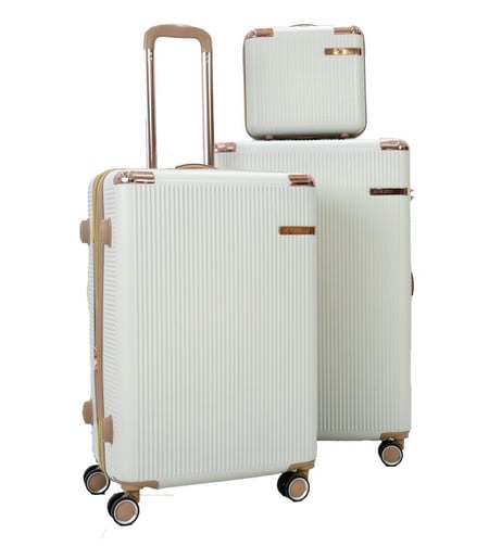 طقم حقائب سفر مخطط بجوانب 4 قطع سحب كبيرة + قطعة يد محمولة لون بيج فاتح