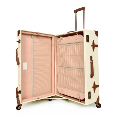 حقيبة سفر كلاسيكية لون بيج وبني حزام من الداخل كبيرة