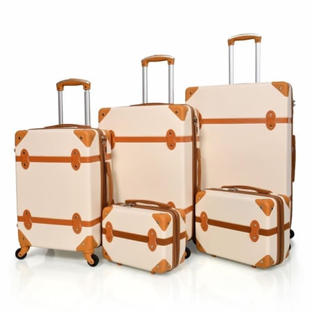 طقم حقائب سفر بعجلات خمسة قطع لون بيج بني