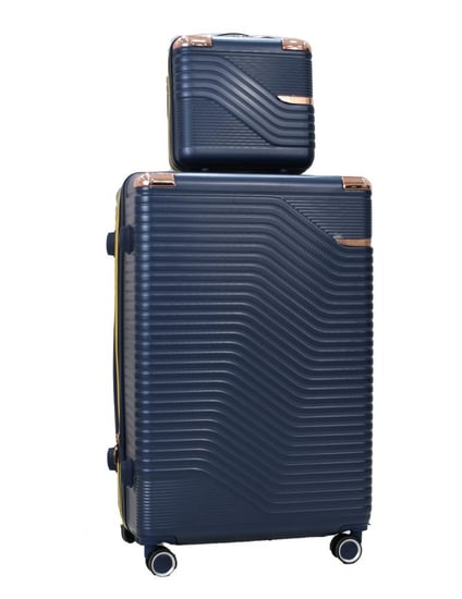 طقم حقائب سفر مخطط بجوانب 4 قطع سحب كبيرة + 2 قطع يد محمولة لون كحلي