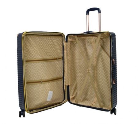 طقم حقائب سفر مخطط بجوانب 4 قطع سحب كبيرة + 2 قطع يد محمولة لون كحلي