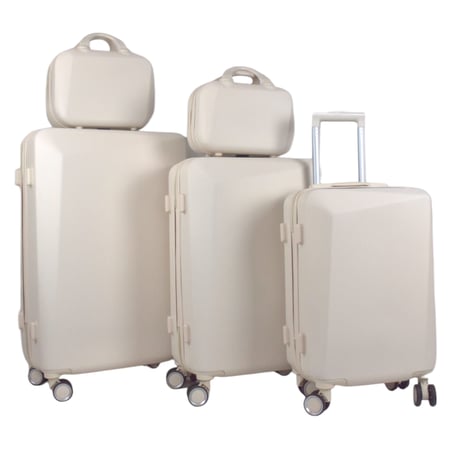 حقائب سفر طقم مكون من فايبر 5 قطع بزاوية محدبة لون بيج