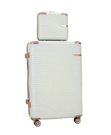 طقم حقائب سفر مخطط بجوانب 4 قطع سحب كبيرة + 2 قطع يد محمولة لون بيج فاتح