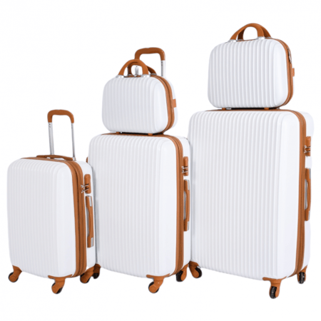 طقم حقائب بخطوط طولية 5 قطع لون ابيض بني
