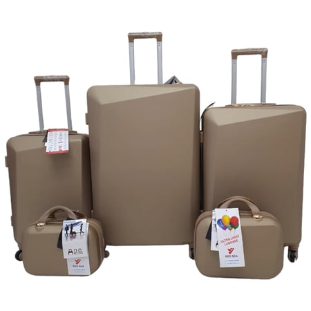 حقائب سفر طقم مكون من فايبر 5 قطع بزاوية محدبة لون ذهبي غامق