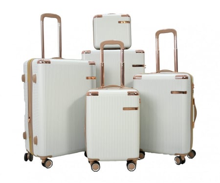 طقم حقائب سفر مخطط بجوانب 4 قطع سحب كبيرة + قطعة يد محمولة لون بيج فاتح