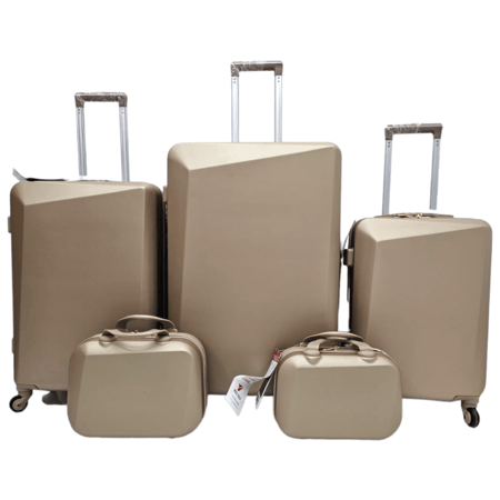 حقائب سفر طقم مكون من فايبر 5 قطع بزاوية محدبة لون ذهبي فاتح