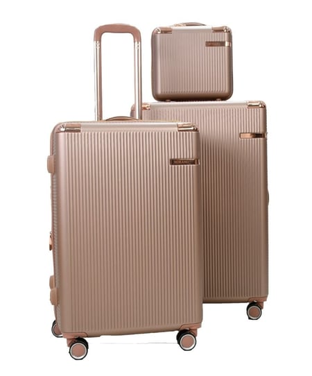 طقم حقائب سفر مخطط بجوانب 4 قطع سحب كبيرة + قطعة يد محمولة لون روز