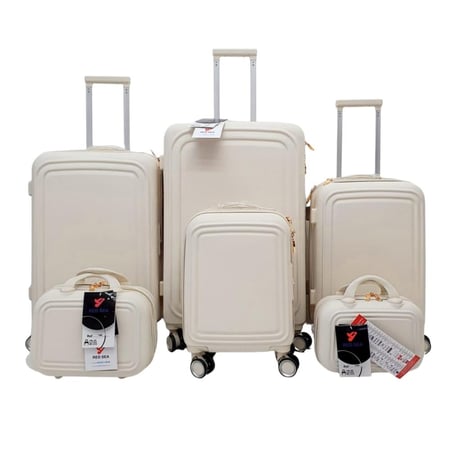 طقم حقائب سفر فايبر 6 قطع بخطوط مستطيلة لون بيج