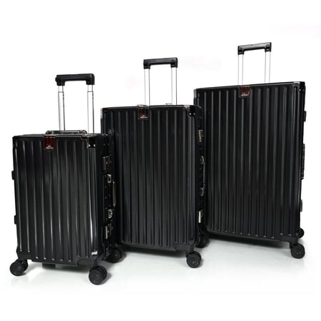 طقم شنط سفر 3 قطع ABS مع إطار ألومنيوم لون أسود