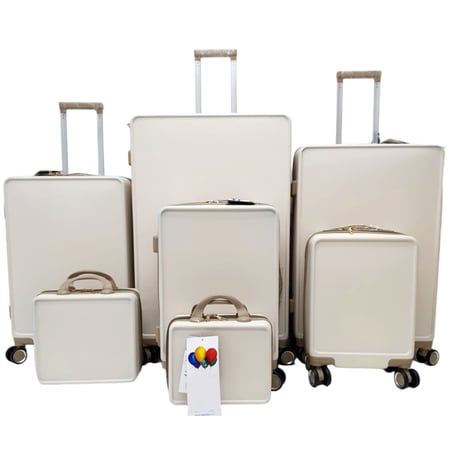 شنط سفر طقم 7 قطع لون بيج بإطار بني