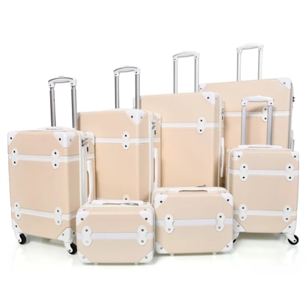 طقم شنط سفر كلاسيكي فينتيج مكون من 7 قطع لون بيج