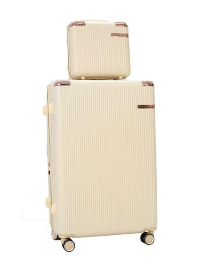 طقم حقائب سفر مخطط بجوانب 4 قطع سحب كبيرة + قطعة يد محمولة لون بيج غامق