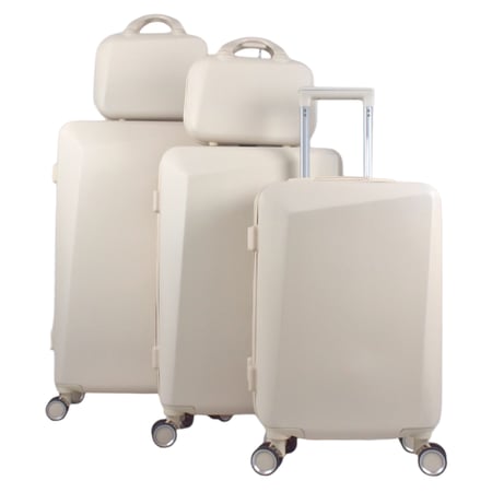 حقائب سفر طقم مكون من فايبر 5 قطع بزاوية محدبة لون بيج