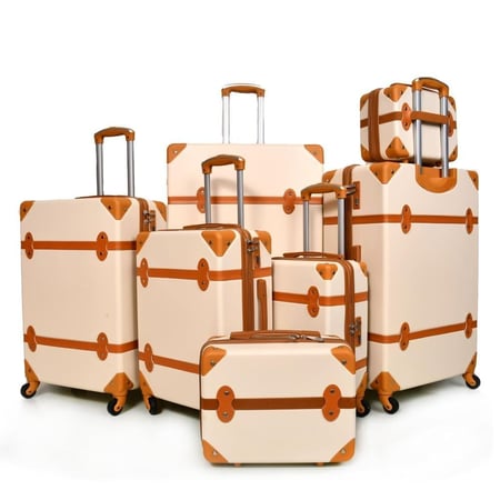 طقم حقائب سفر بعجلات سبعة قطع لون بيج بني