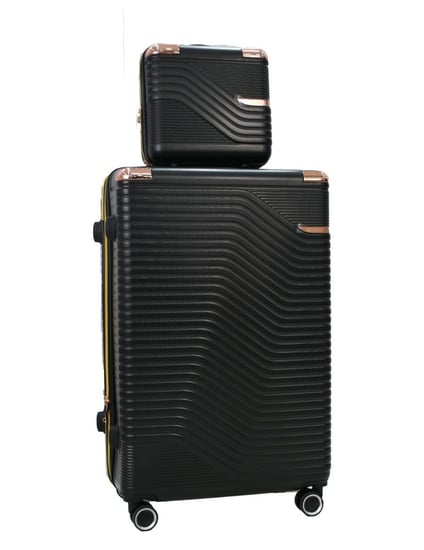 طقم حقائب سفر مخطط بجوانب 4 قطع سحب كبيرة + 2 قطع يد محمولة لون اسود