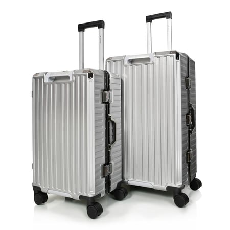 طقم شنط سفر ثلاثة قطع ABS مع إطار و زوايا ألومنيوم لون رمادي فاتح