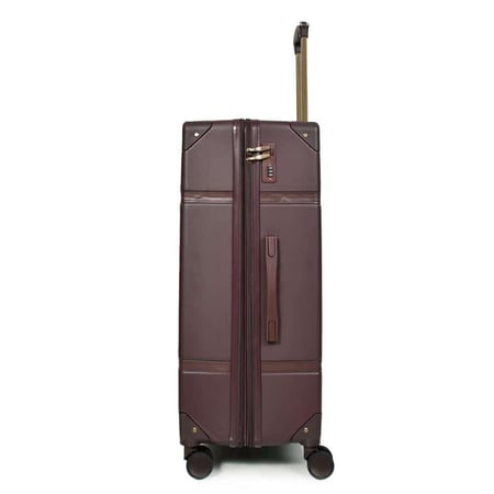 حقيبة سفر بلون كوفي منظر جانبي يبرز خانة التوسعة وخامة ABS المقاومة