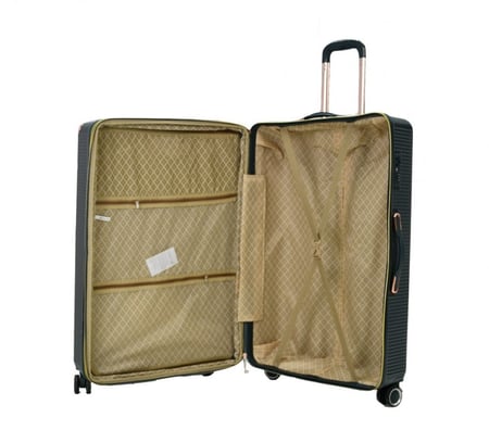 طقم حقائب سفر مخطط بجوانب 4 قطع سحب كبيرة + قطعة يد محمولة لون اخضر غامق