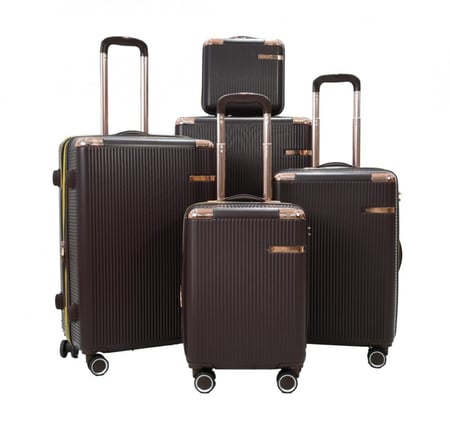 طقم حقائب سفر مخطط بجوانب 4 قطع سحب كبيرة + قطعة يد محمولة لون كوفي غامق