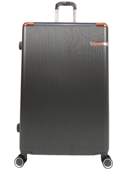 طقم حقائب سفر مخطط بجوانب 4 قطع سحب كبيرة + قطعة يد محمولة لون رمادي غامق