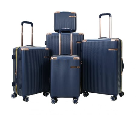 طقم حقائب سفر مخطط بجوانب 4 قطع سحب كبيرة + قطعة يد محمولة لون كحلي