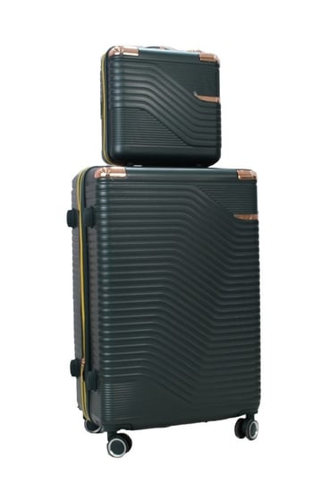 طقم حقائب سفر مخطط بجوانب 4 قطع سحب كبيرة + 2 قطع يد محمولة لون أخضر غامق