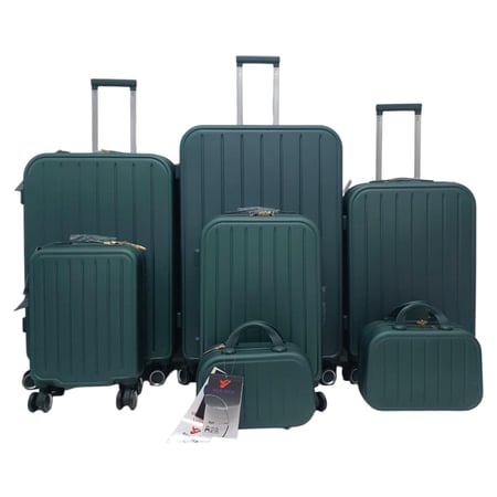 حقائب سفر طقم مقلم مكون من فايبر 7 قطع لون أخضر غامق