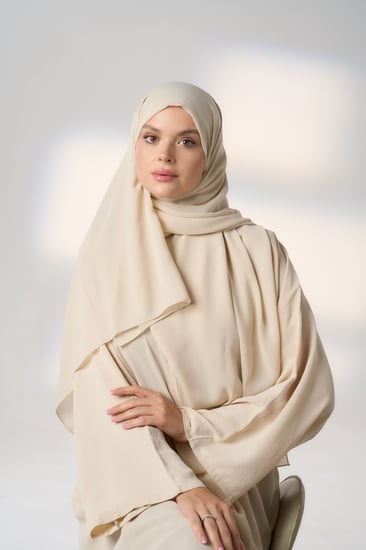 طقم طرحة ونقاب-بيج