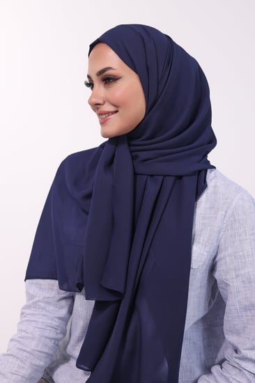 طرحة شيفون مع قبعة منفصلة- كحلي