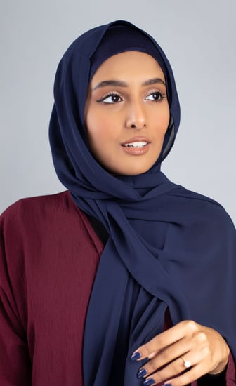 طرحة شيفون مع قبعة منفصلة- كحلي