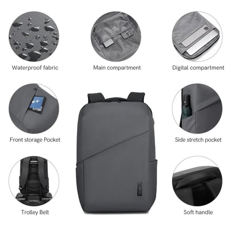 Kingsons - حقيبة ظهر  15.6 - رمادي