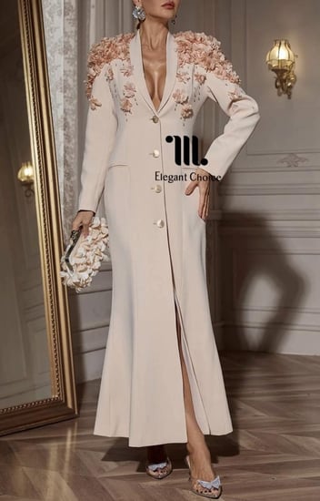 فستان كريب مزين بالورد (#70