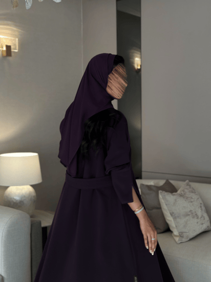 عباية كلوش كريب مع حزام في الظهر بنفسجي
