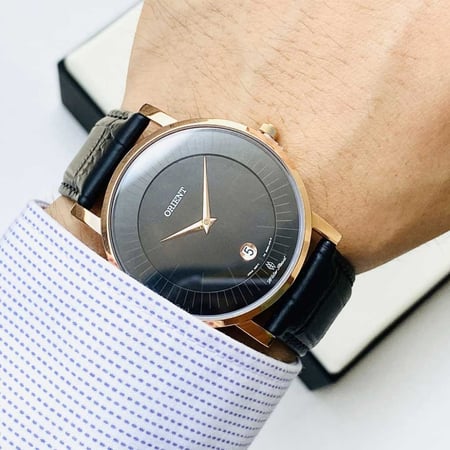 Orient Men's Quartz Watch Black Dial Black Leather Strap FGW0100BB0
