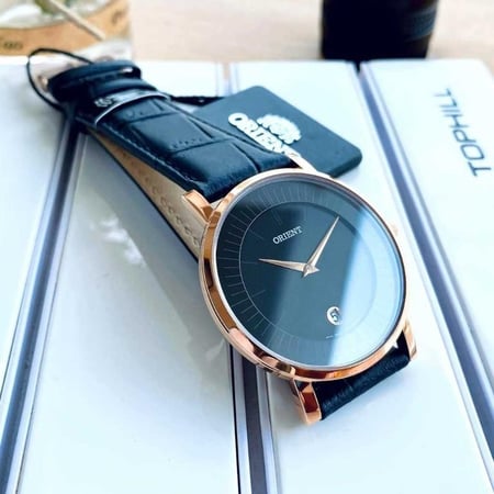 Orient Men's Quartz Watch Black Dial Black Leather Strap FGW0100BB0