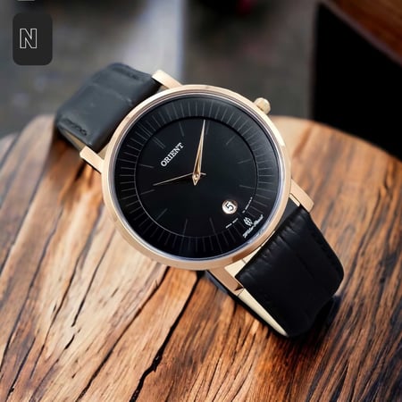 Orient Men's Quartz Watch Black Dial Black Leather Strap FGW0100BB0