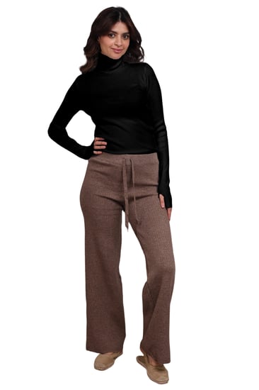 فانيلا نسائي شتوي مقلم - رقبة مرتفعة - لون أسود