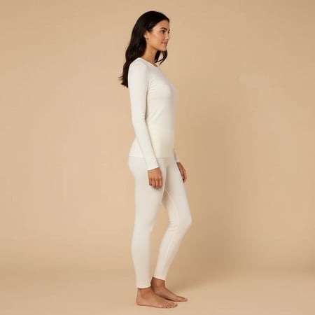 بيجامة حراري نسائية بدون رقبة لون سكري