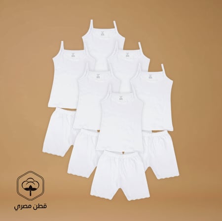 طقم قطعتين قطن دانتيل للبنات، 6 أطقم, قطن مصري