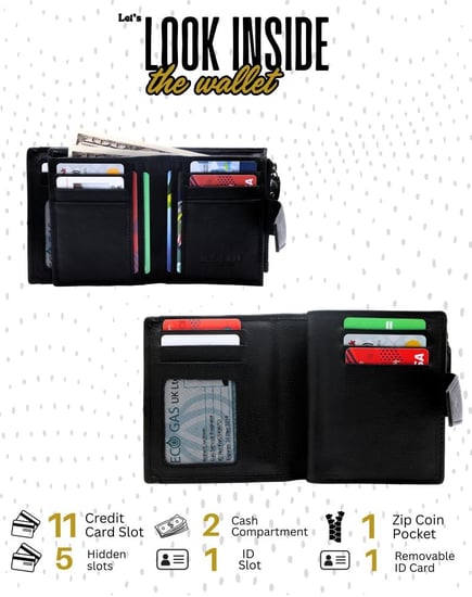 محفظة جيلدان™ من نامات ثنائية الطي مصنوعة يدويًا من الجلد الأصلي للرجال مزودة بتقنية تحديد الهوية بموجات الراديو، تأتي مع صندوق هدايا.