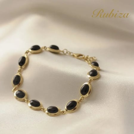 [RJ008] سوار فضة مطلي بالذهب مزين بالعقيق اليماني