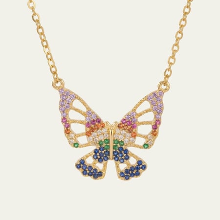 [N034] سلسال الفراشة ذهبي مطلي ذهب ومزين بالزركون الملون