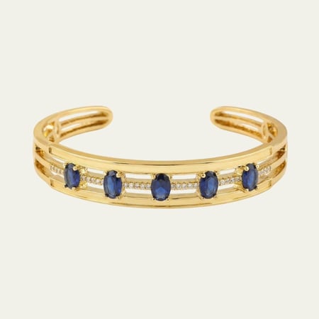 [B021] اسوارة Bangle 5 أحجار زفير بيضاوية مطلية بالذهب