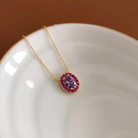 [N007] سلسال فضة مطلي بالذهب وحجر الجمشت